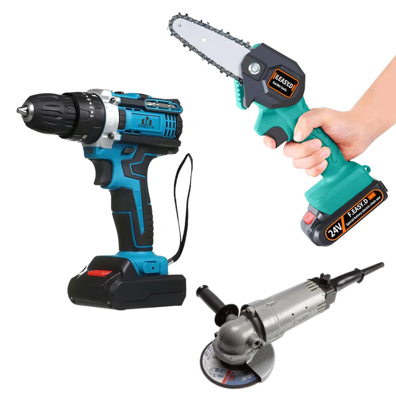Taladro + Amoladora + Motosierra